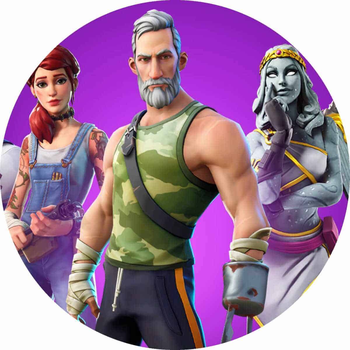 Førsteklasses Fortnite-illustration med kraftfulde spilkarakterer og farverige detaljer.