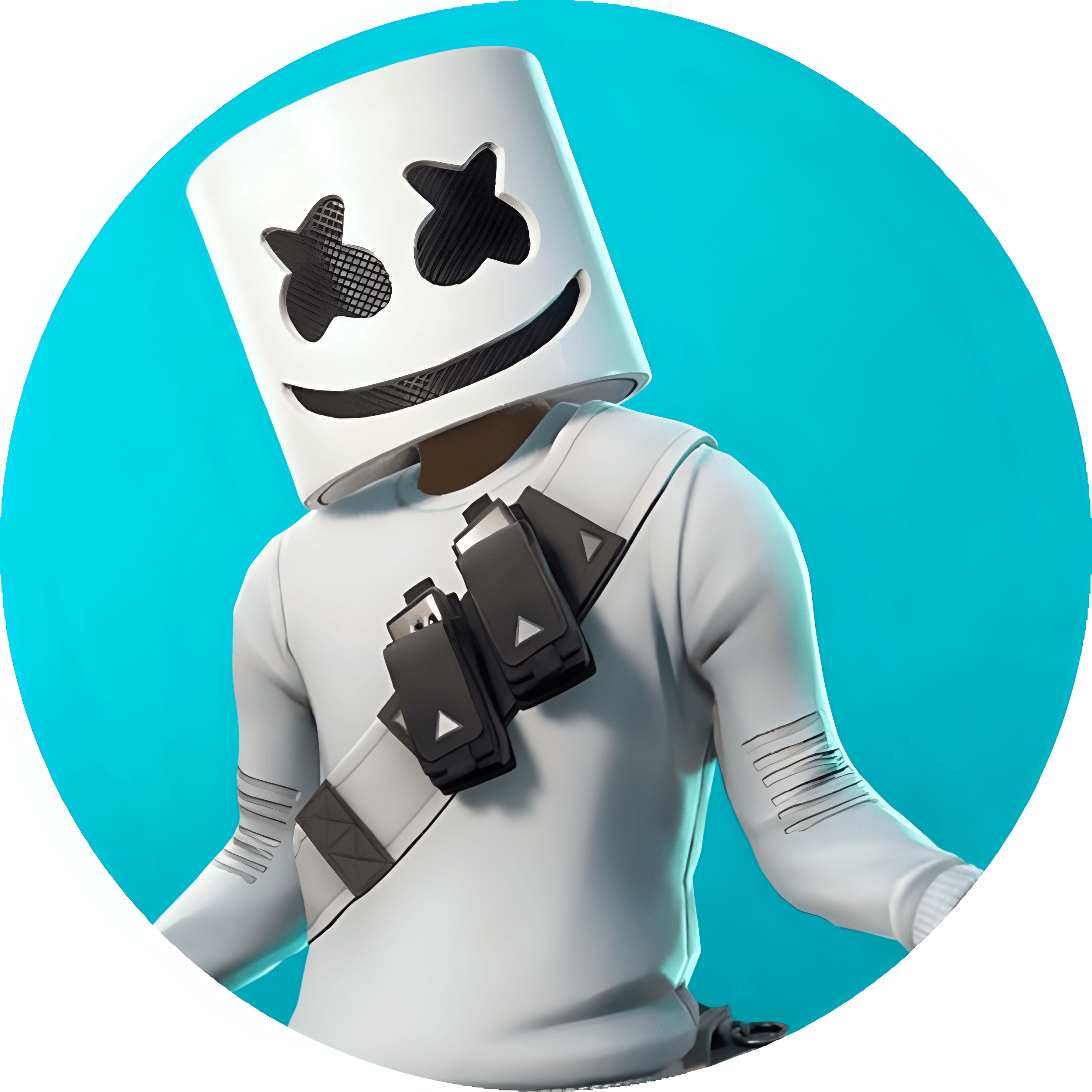 Unik DJ Marshmello inspiceret i hvid tøj og sort udstyr med ikonisk hvid hjelm, klar til koncerter.