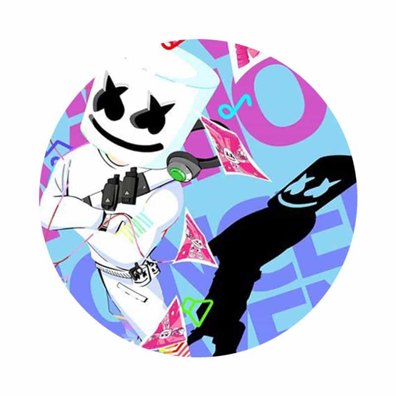 Fin DJ-mascotte med DJ-udstyr, grafik i blå og pink nuancer, perfekt til skræddersyede kageprints.