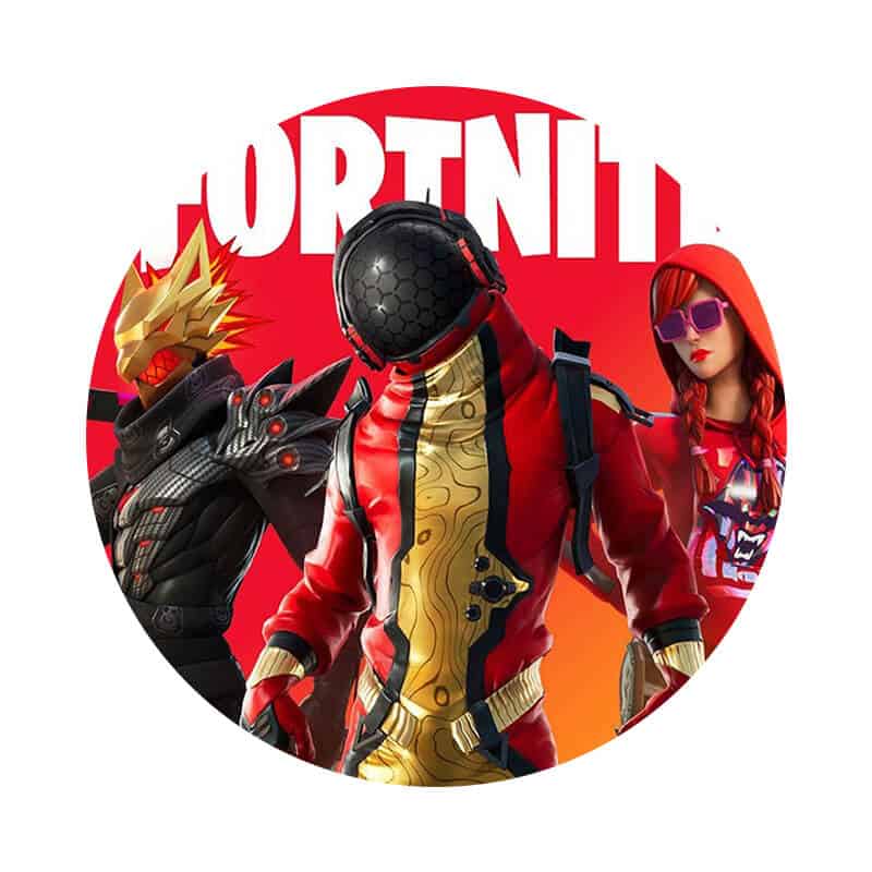 Dæk med spilfigurer fra Fortnite, vibrant og farverig grafik, perfekt til gaming-entusiaster.