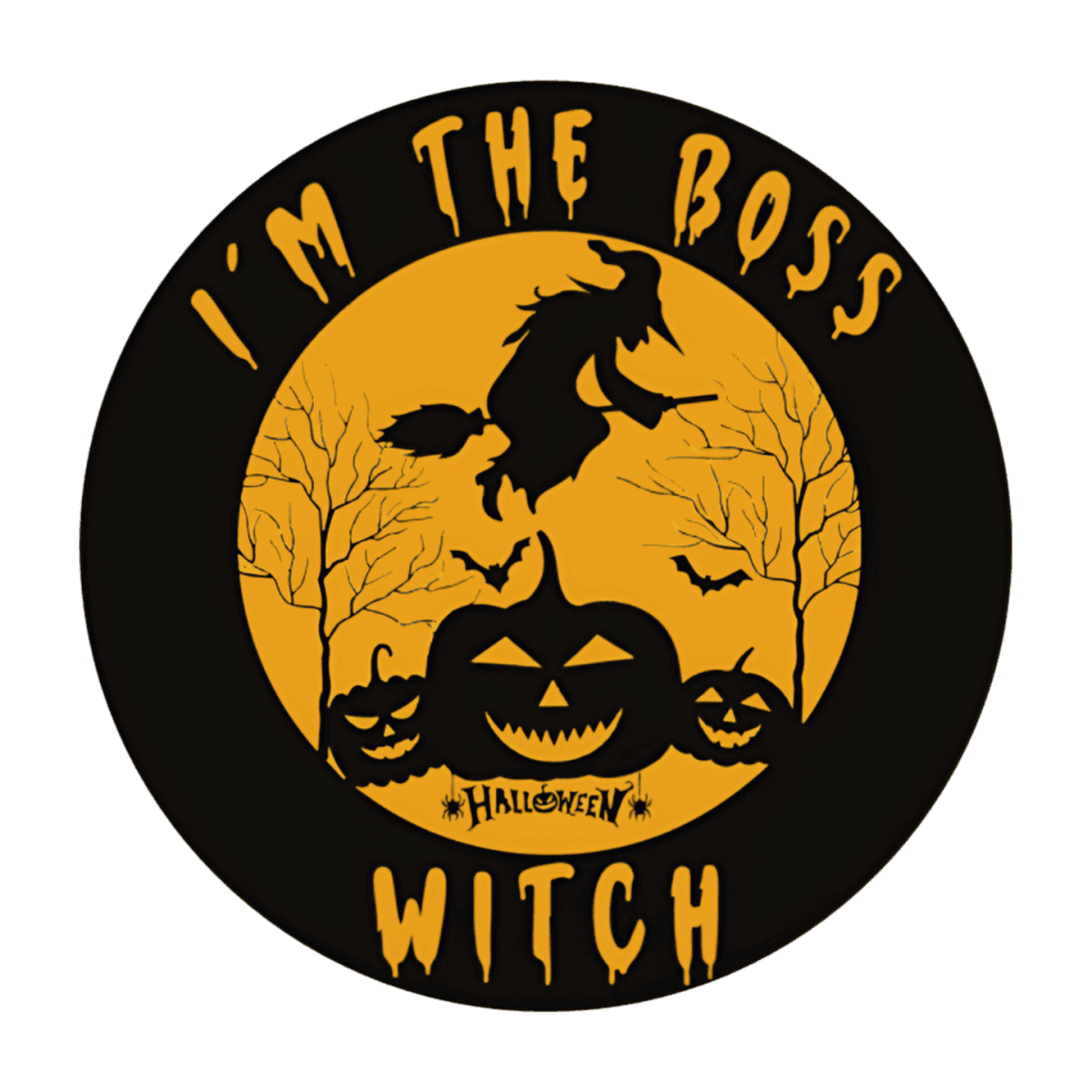 Halloween skilt med græskar, hekse, sort kat og ugle - perfekt til Halloween dekorationer.