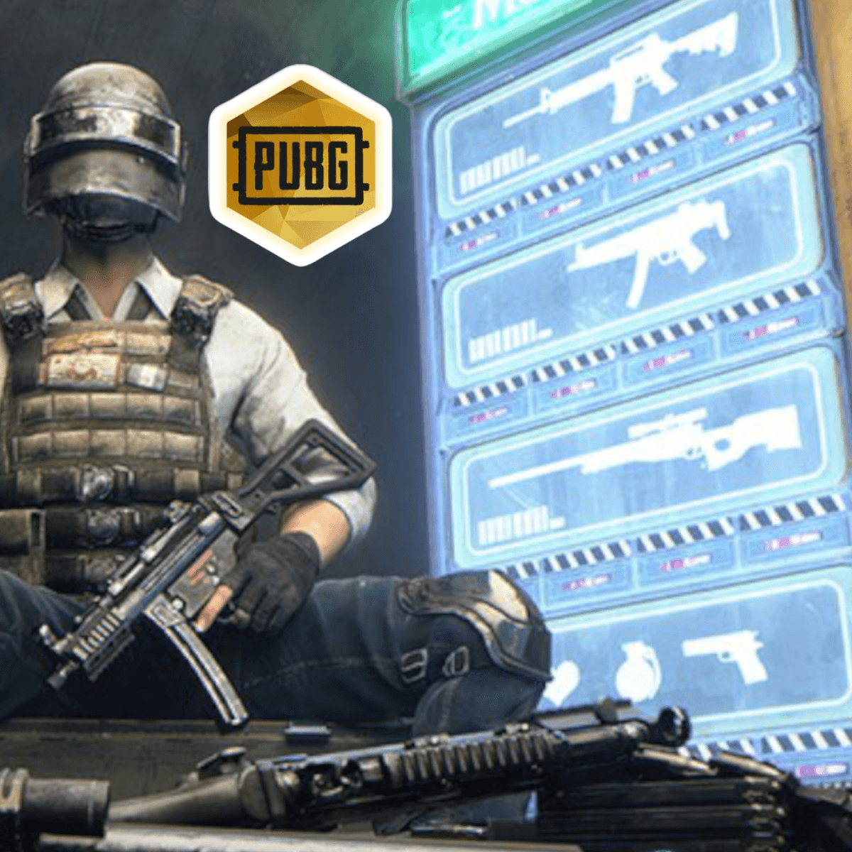 PUBG pornostillingsbillede med spiludstyr og vendinger.