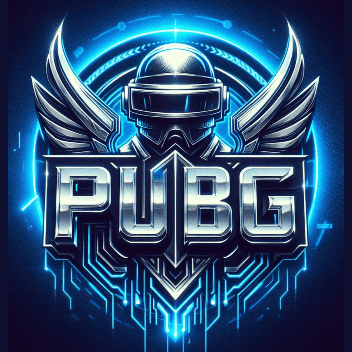Futuristisk PUBG-logo med neon-effekt og cyberpunk-inspireret design.