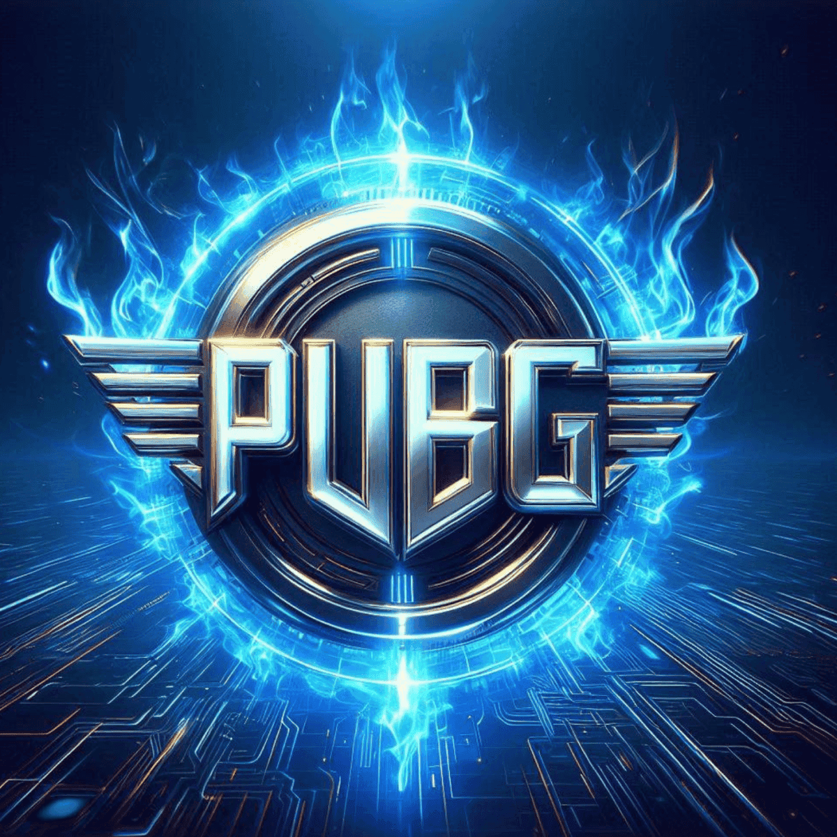 Farvet logo med blå flammer og futuristisk design for Space-themed gaming eller teknologi.