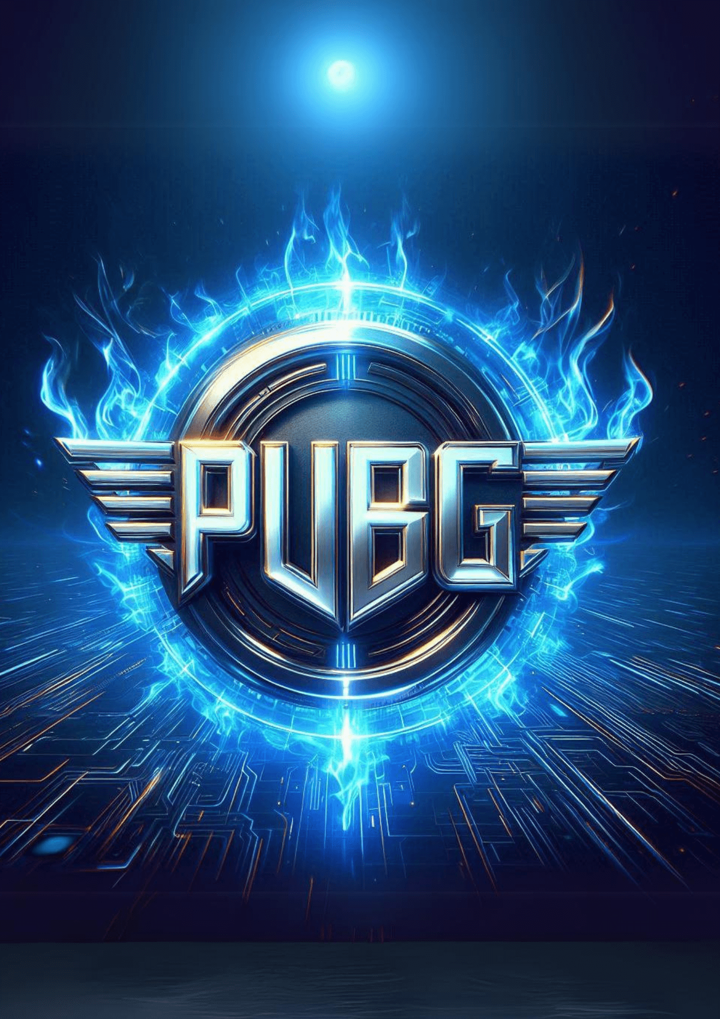 Farvet logo med blå flammer og futuristisk design for Space-themed gaming eller teknologi.