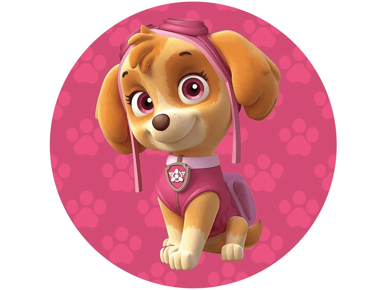 Sød pigenøgle hundehund fra Paw Patrol på cirkulært baggrundsdesign.