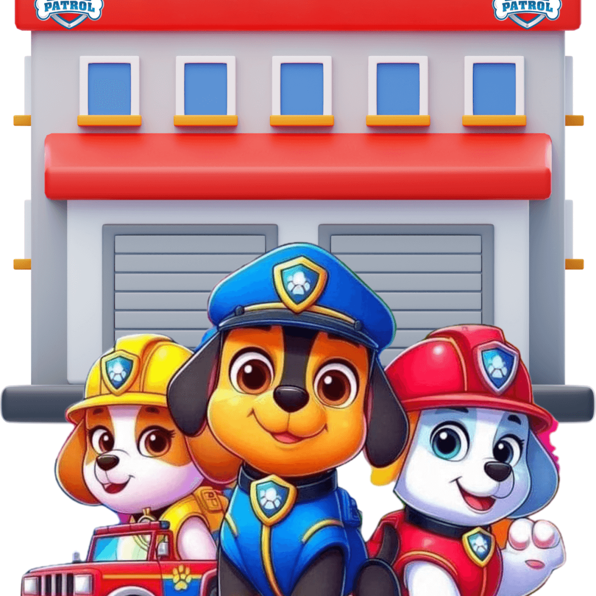 Brandstation legesæt med Paw Patrol figurer og brandvæsenudstyr.