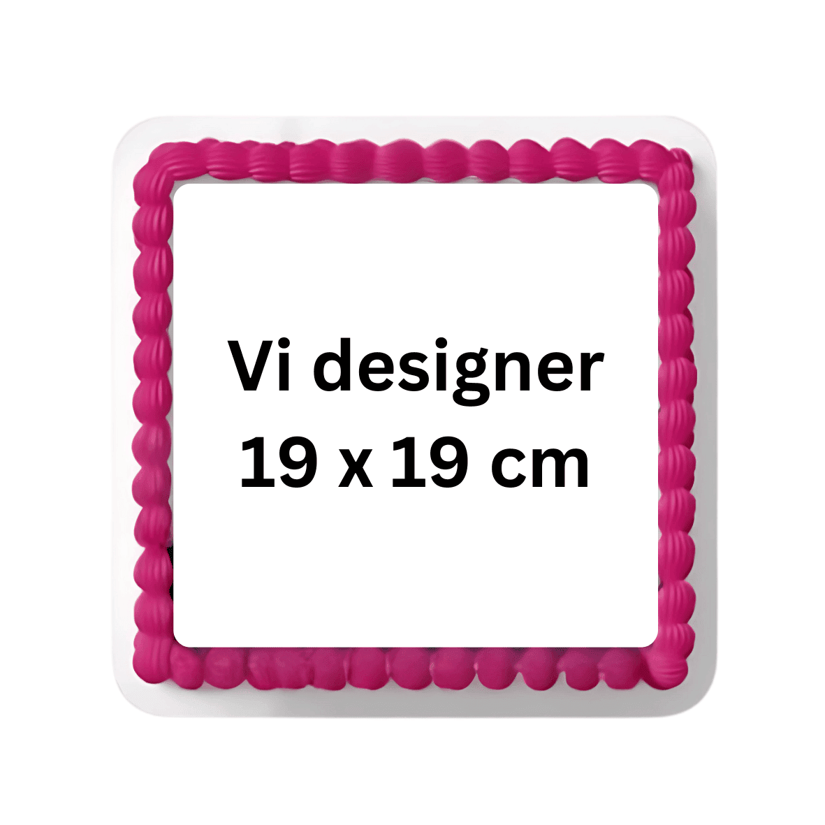 Billeden er en platform til design af personlige kagebannere med pink ramme.