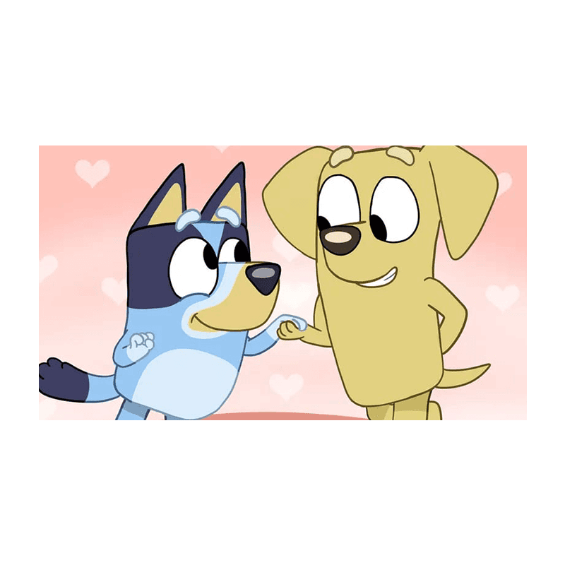 Katte- og hundemotiv i cartoonstil med hjerter i baggrunden, perfekt til fødselsdagskager.