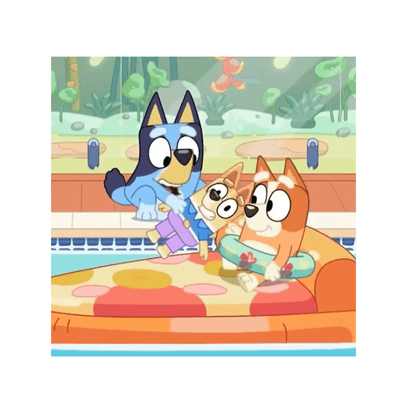 Skønt cartoon hunde laver sjov på swimmingpool, perfekt til børne fødselsdagskage.