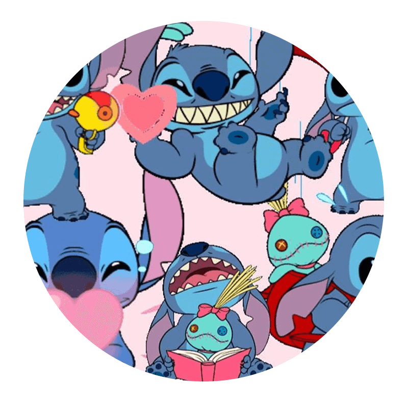 Kunstneriske Stitch-figur med hjerte og venner, perfekt til børnefest eller gave.