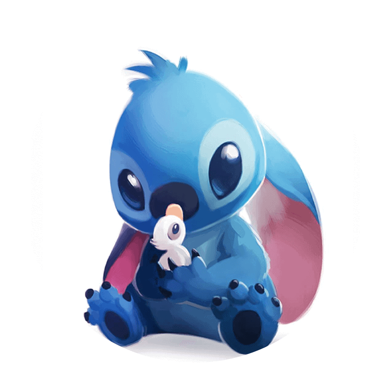 Farverig langtørret kagefigur af Stitch fra Lilo & Stitch, oplagt til børnefødselsdage.