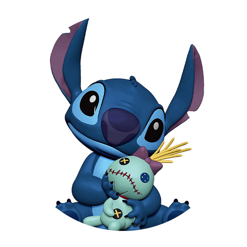 Blå creature figur med legetøj, Disney Stitch design, børnevenlig, knyttet til kæledyrtema, Etsy kreative kageprints.