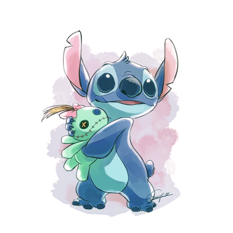 Bogstavkunst af Stitch fra Lilo & Stitch, med en sjov og farverig stil.