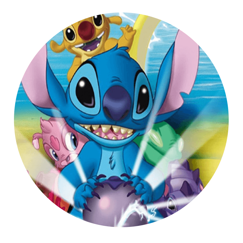 Kawaii Disney-stil stikning med Stitch fra Løvernes Garde, Disney figurer på kageprint.
