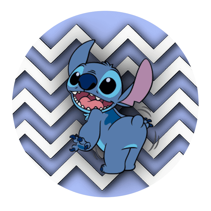 Sød Disney Stitch på en zigzag baggrund, perfekt til børnefestetilbehør og dekorationer.