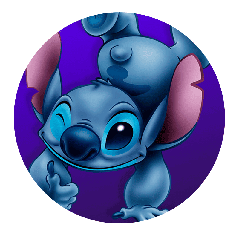 Farverig tegneserie af Stitch og Elephant, Disney-inspirerede kageprintdesigns.
