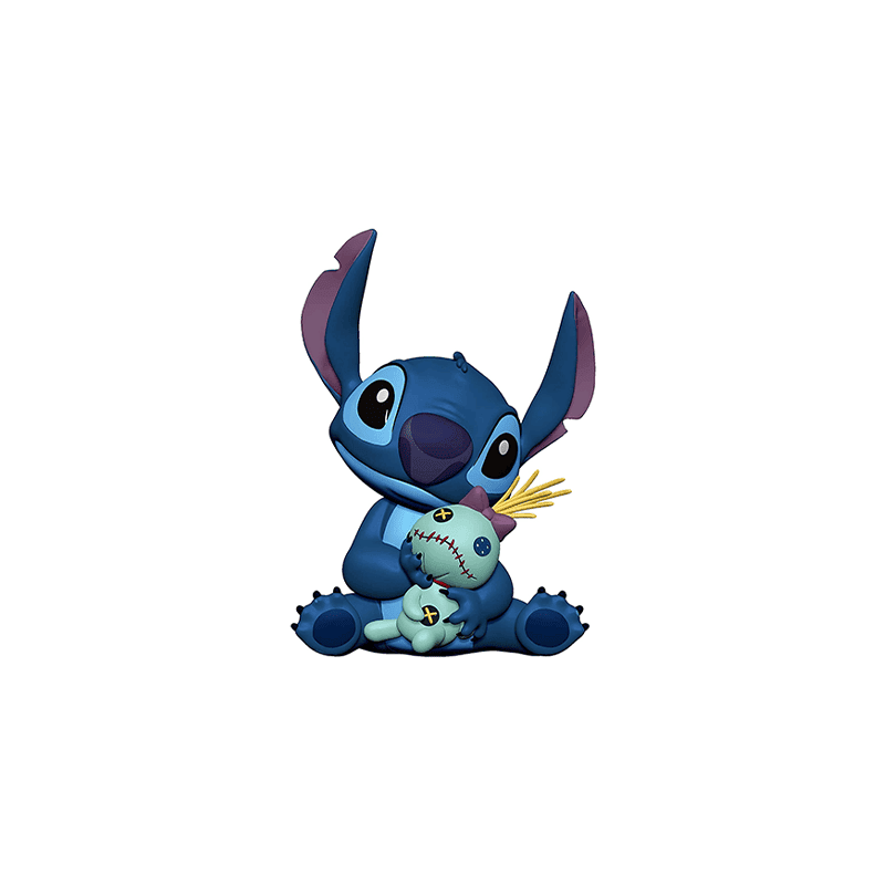 Lappeligt Stitch med dukke til kageprint og børnefestdekorationer.