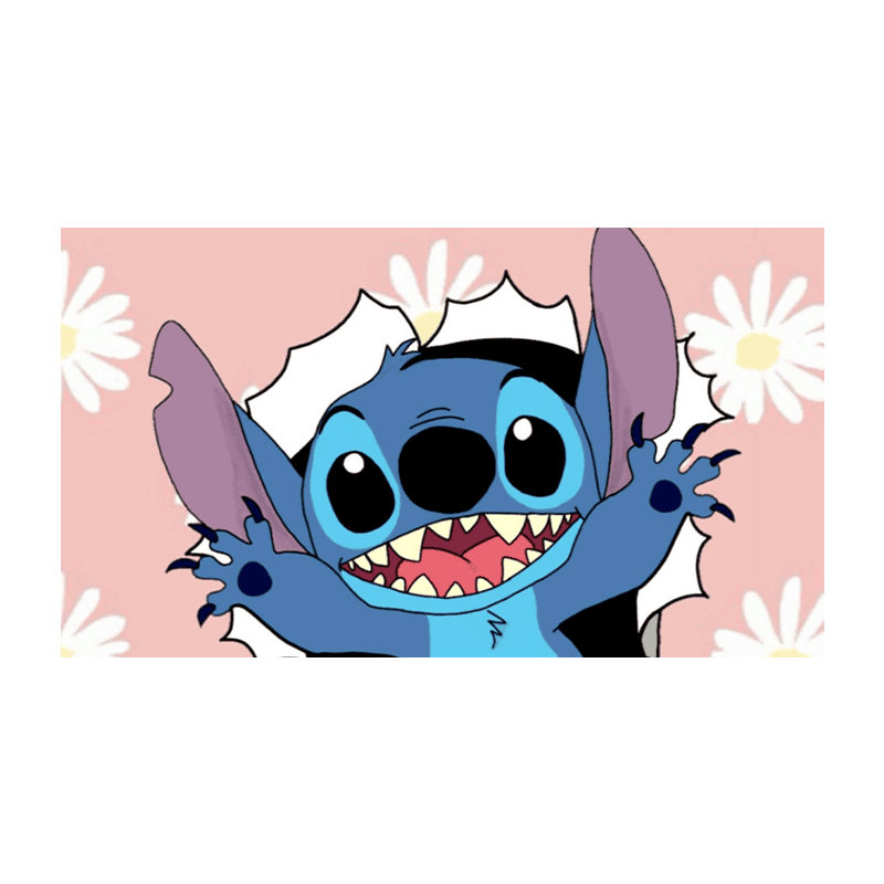 Lidt yndig Stitch karakter på fødselsdagskage med blomster baggrund.