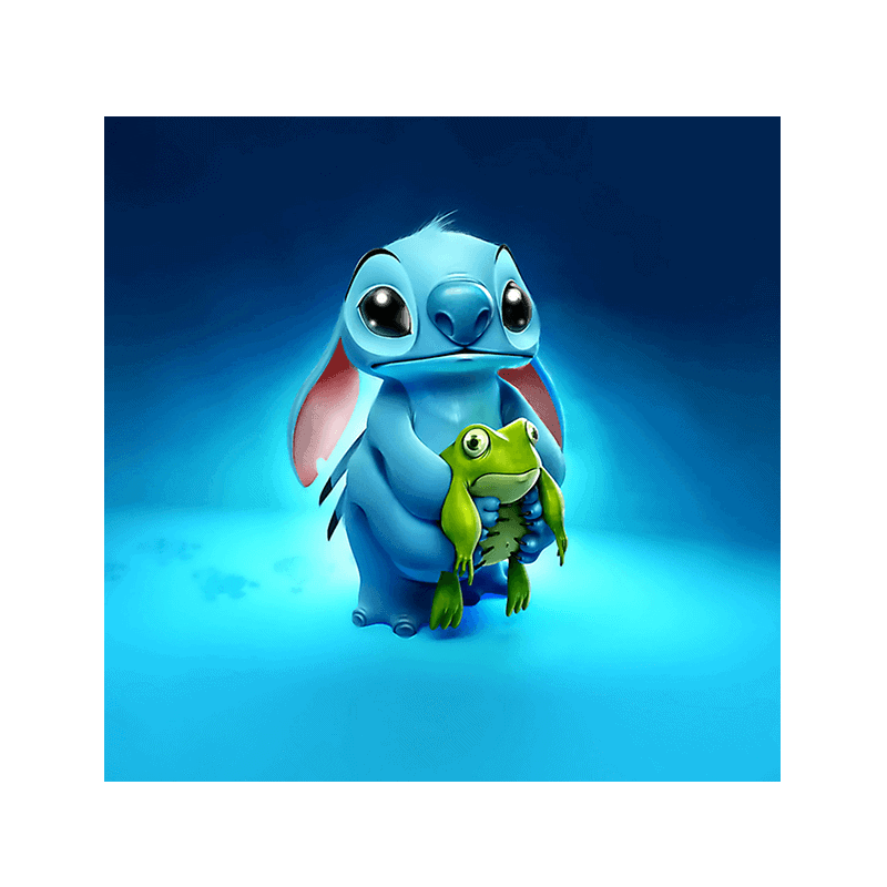 Luftbåren blå elefant med grøn frø, sødt Disney-figur motiv.