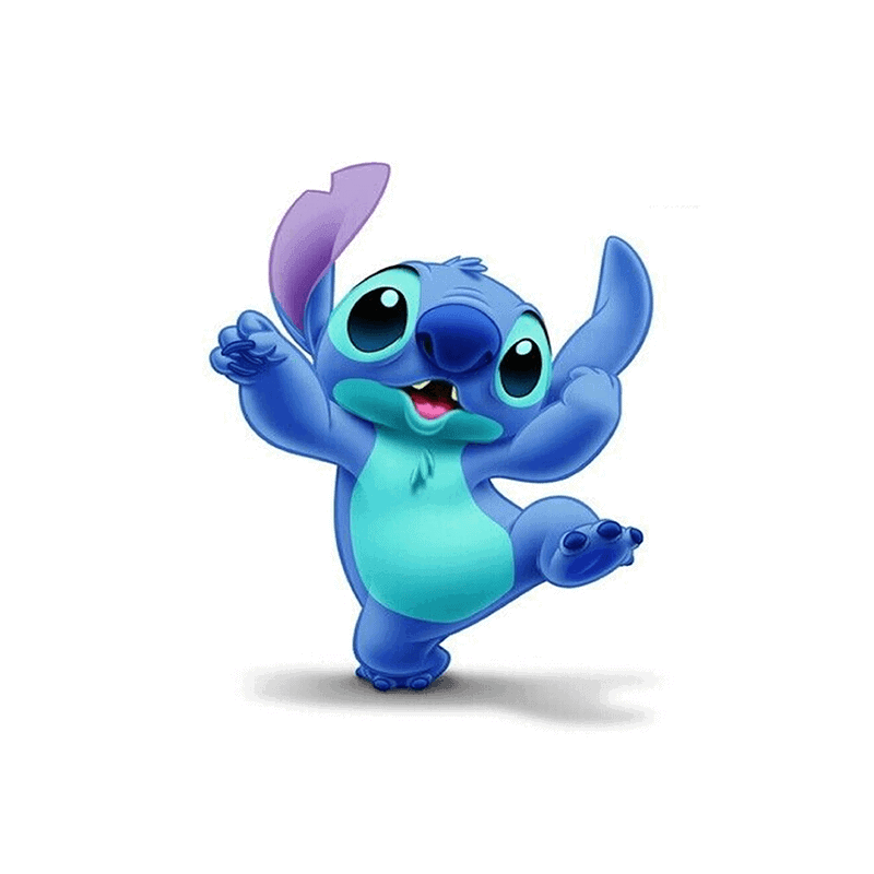 Lille blu alien figurine, 3D tegneserie karakter, Disney Stitch, kærlig og sjov design, perfekte børnefødselsdagstemaer.