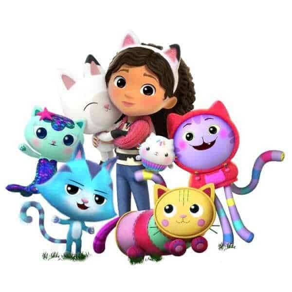 Lysegul kat med strejf af pink, grøn og lilla, inspireret af kattegrafik til børneudskæringer.