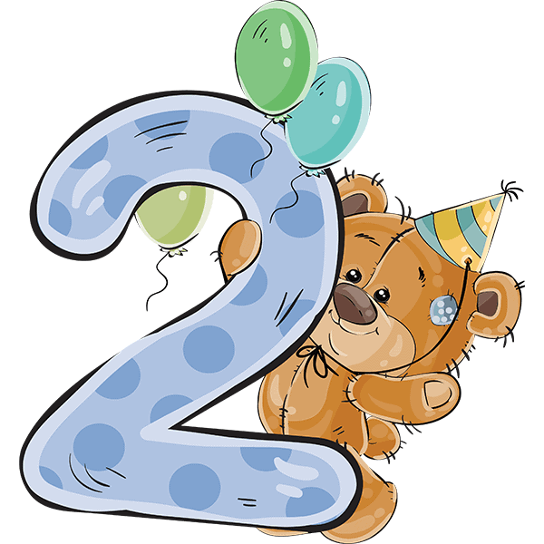 2. Farvet fødselsdagskage med glitter og balloner og en ti-års fødselsdagstegning.