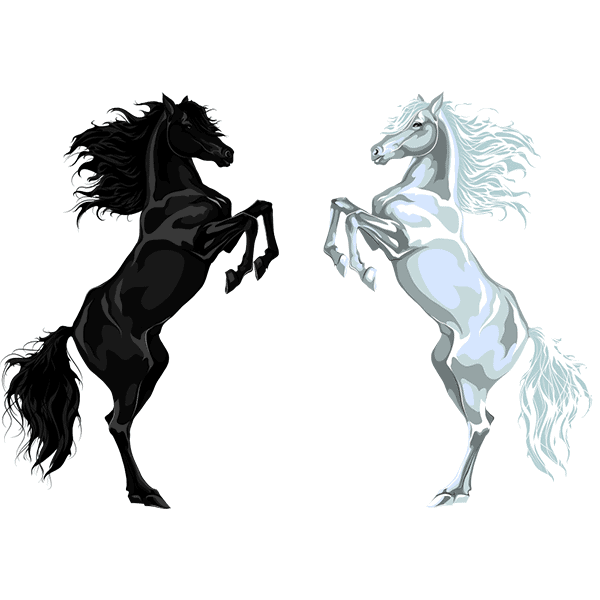 Sort og hvid papirmaleri af galeheste, ideelt til fødselsdagskager og specialemballage.